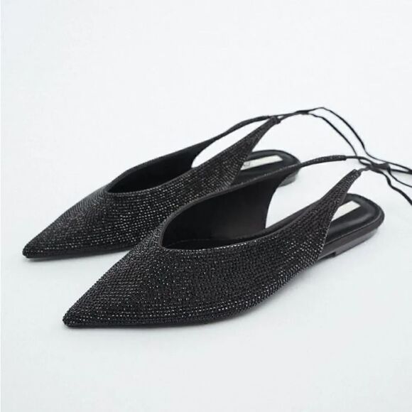 ZARA RHINESTONE LACE-UP FLATS - Picture 3 of 6